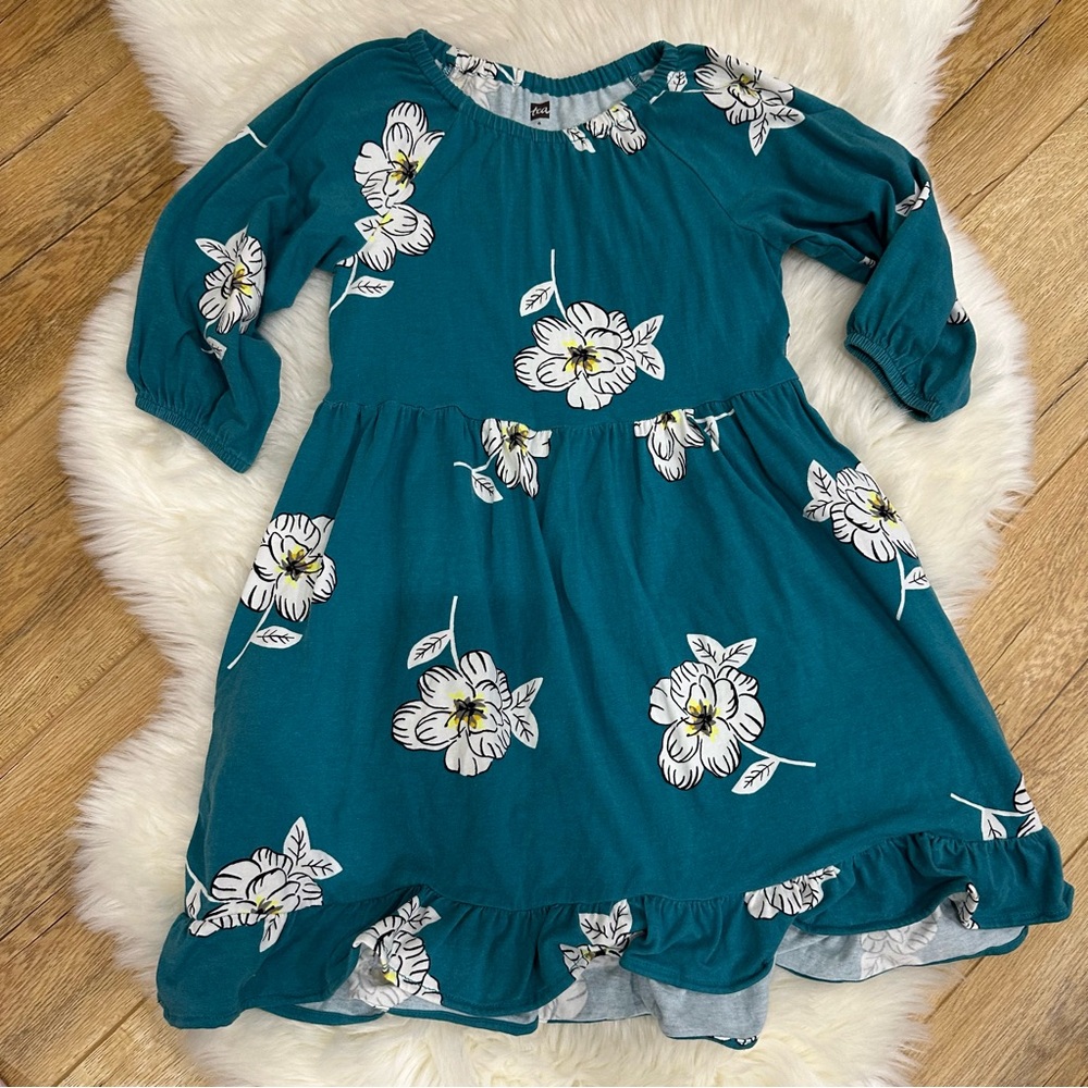 Tea Collection Floral Teal Kids Dress